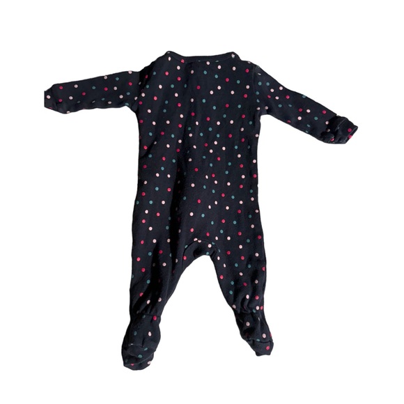 3/$20 JOE FRESH 0-3M Black W/ Polka Dot Full Zip Cotton Footie Sleeper - Picture 2 of 2